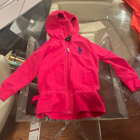 Ralph Lauren size 4t pink with blue strip hooded zip up sweatshirt - Picture 1 of 6